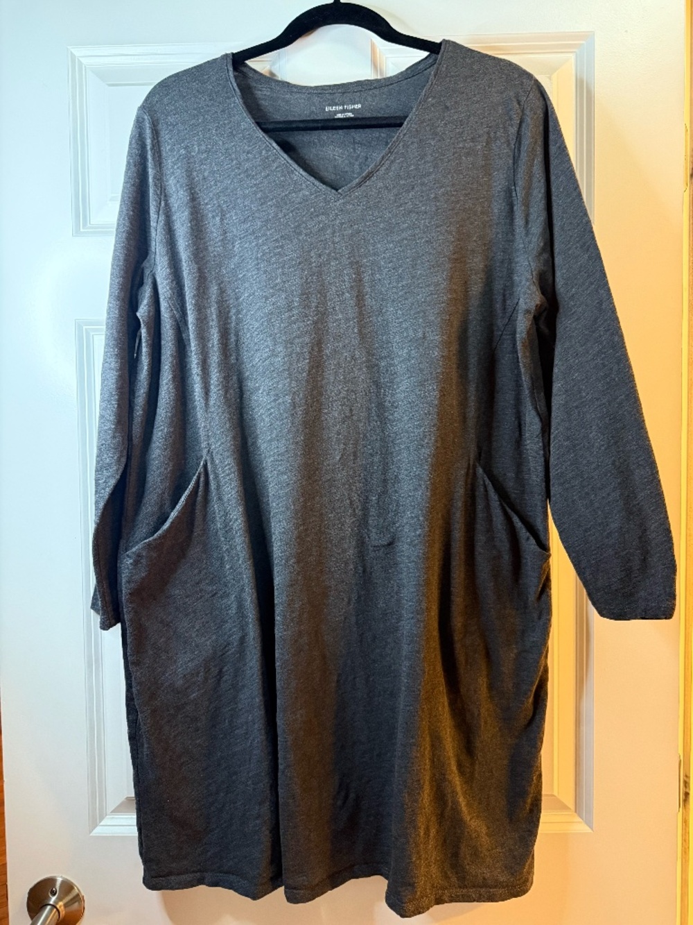 Eileen Fisher Dark Gray V-Neck A-Line Dress Size XL